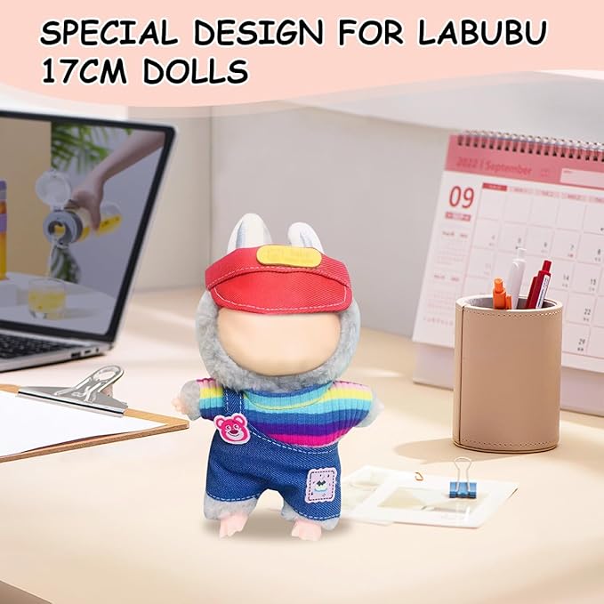 5 Complete Style Clothes Sets for 17cm Dolls - Hat & Overalls Dress Up Outfit for 17cm 15cm Dolls,Designer Outfits Bundle with Luxury/Cute/Sporty Themes, Gift for Doll Lovers (Trendy, 17cm/15cm)