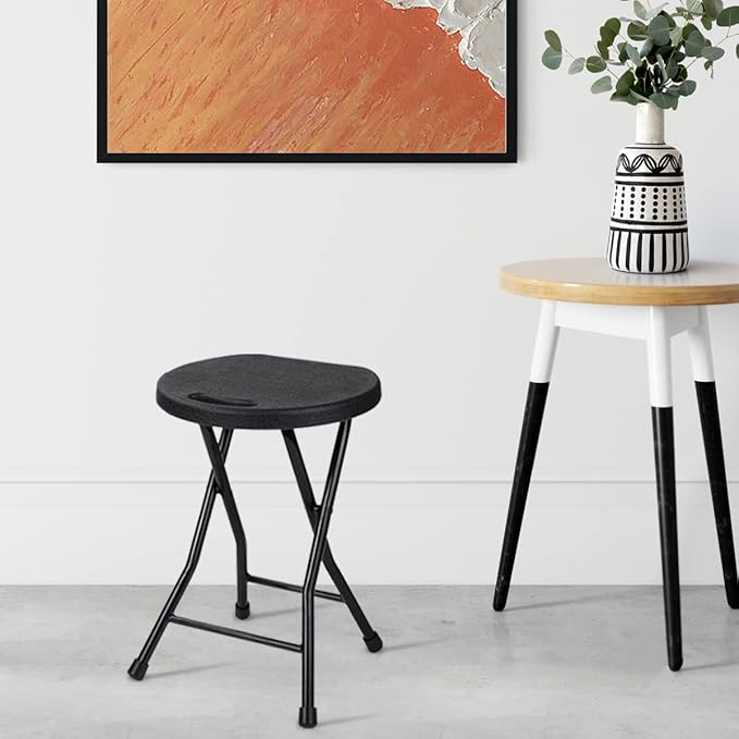 Folding Stool - 550lbs Capacity, Foldable Handle, Portable Heavy Duty, Outdoor/Indoor, 18 Inch Collapsible for Camping & Home (Set of 1, Black)