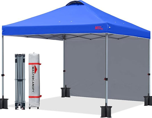 MASTERCANOPY Durable Pop-up Canopy Tent with 1 Sidewall (10'x10',Blue)