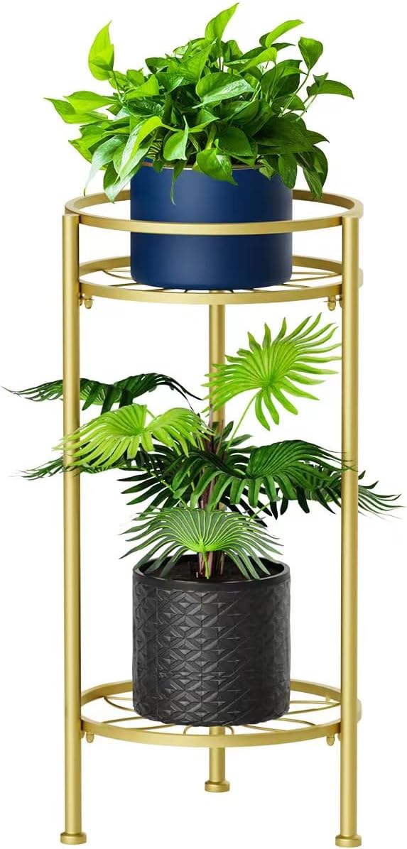 H HOMEXIN Plant Stand Indoor, 2 Tier Metal Tall Plant Stands 23.4" Multiple Plant Rack Holder, Heavy Duty Rustproof Flower Shelf Display for Apartment Corner Home Garden Patio
