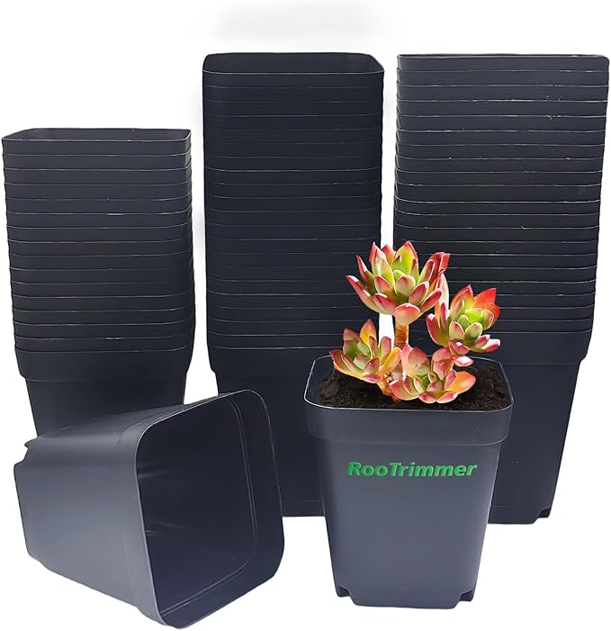 Square Nursery pots 4 Inches 60Pcs, Seedling Plastic Seeds propogation Growing Pots (Black,4Inches,60Pcs)