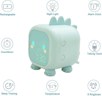 Kids Alarm Clock Girls Green Dinosaur Alarm Clocks with Night Light Bluetooth Digital Alarm Clock for Kids Girls Children
