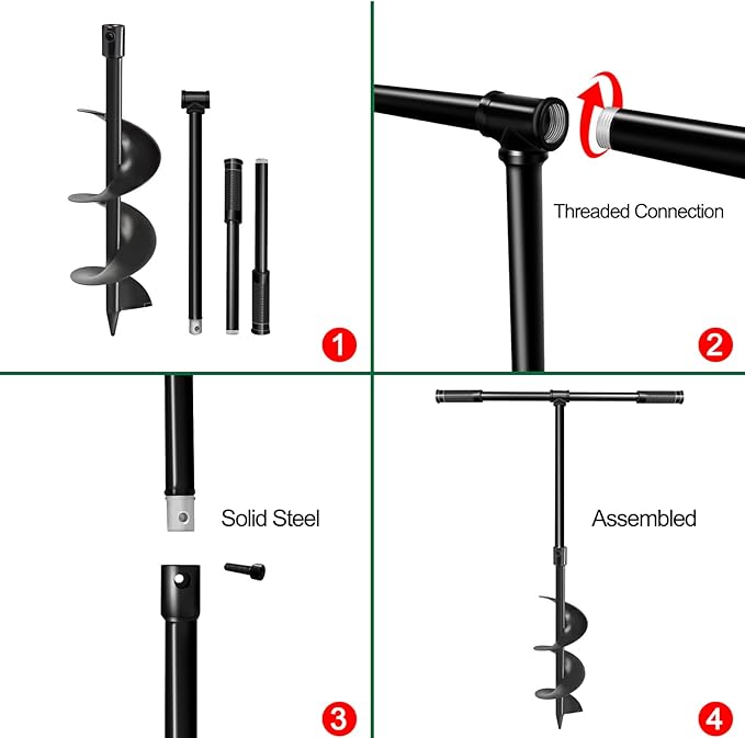 LONGRUN Manual Garden Hole Digging Drill Bit, Hand Drill Auger Post Hole Digger for Planting, Spiral Drill Planter for Bulb, Flower, Tree, Seedlings, Bedding Plants, Umbrella, Fence Holes-6"x 38"