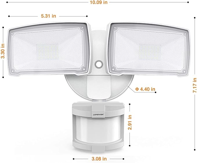 LEPOWER LED Motion Sensor Security Lights Outdoor, 30W 3200LM, 5500K, IP65 Waterproof, 2 Head Motion Detector Flood Light for Garage, Yard, Porch, White (NOT Solar Powered)