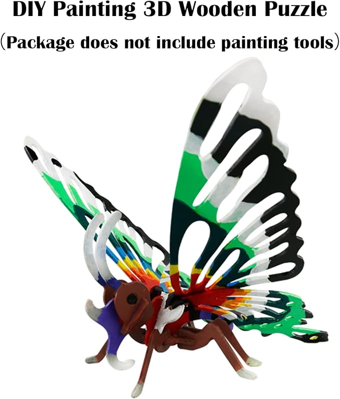 Georgie Porgy 3D Wooden Puzzles for Kids Toys Construction Woodcraft Kits DIY Model Puzzle Kits Birthday Gifts Pack of 3 (Butterfly Unicorn Flamingo)