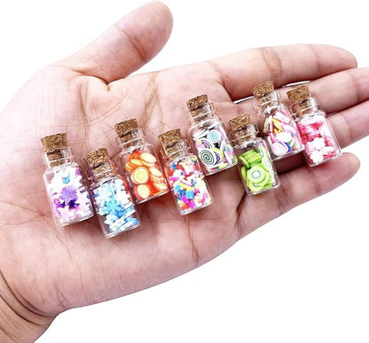 HKLMRO 30PCS Cute Miniature Dollhouse Food Jar Glass Bottle 1:12 Pretend Play Doll House Kitchen Decoration 1:6 Lovely Mini Fruit Simulation Scene Candy Snack Model Game Party Toy for Adults Teenagers