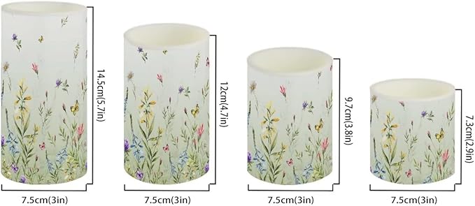 LED Flickering Candles Battery Operated Candles Set of 4 with Remote Control Timer Dancing Flame Pillar Candles Home Table Decoration, Floral Green