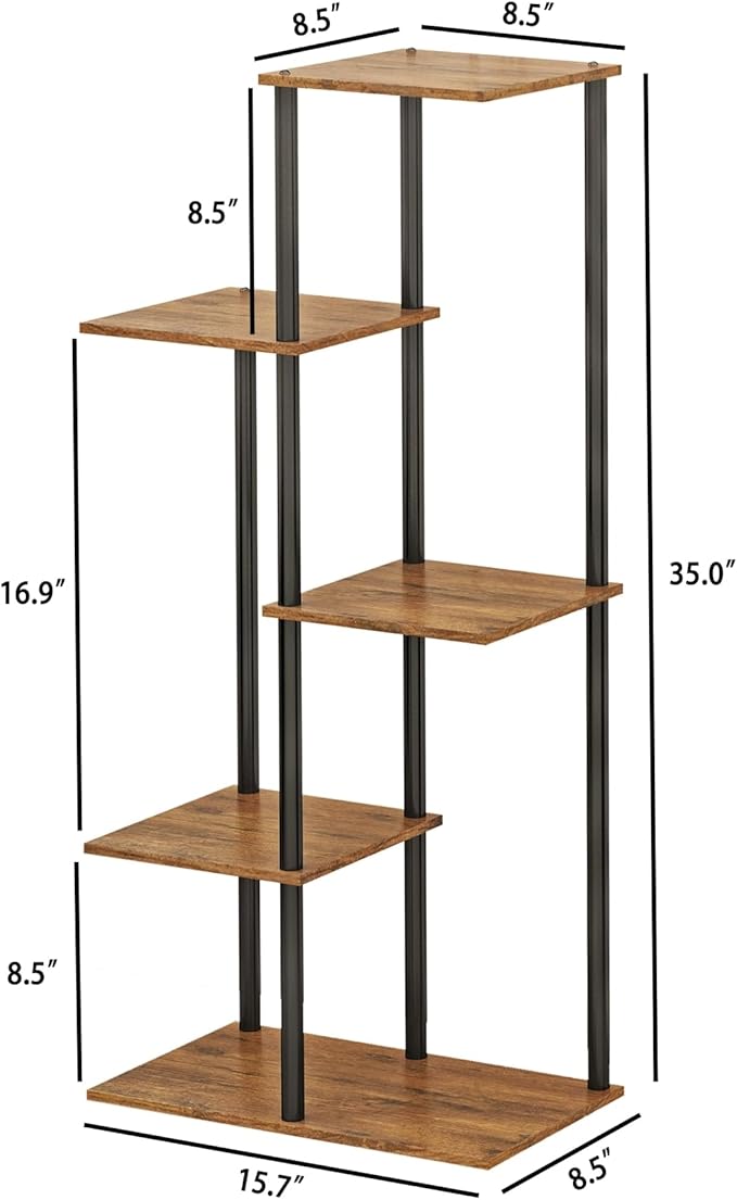 Plant Stand Indoor 5 Tier 6 Potted Metal Wood Plant Shelf, Multiple Flower Pots Corner Tall Plant Holder Stands for Living Room Balcony Bedroom, Rustic Brown