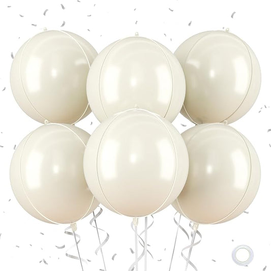 Beige Giant Foil Balloons, 6Pcs Large Metallic Cream Round Balloons, 22 Inch Big Round Foil Balloon for Cream Birthday Party Baby Shower Wedding Decorations