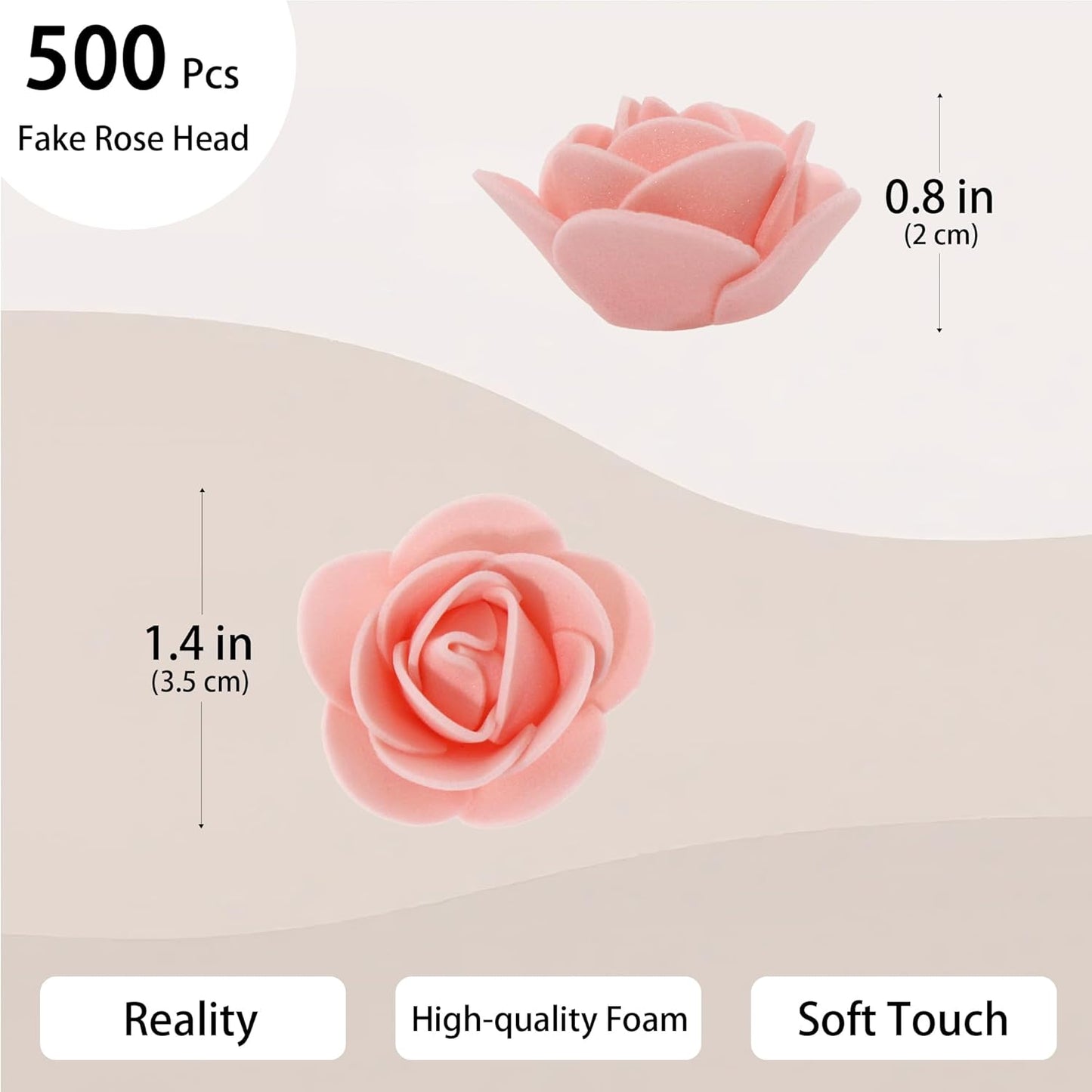 500 Pcs 1.4 Inch Mini Artificial Flowers Head Bulk 5 in 1 Set Faux Foam Fake Small Rose Tiny Baby Flores Bouquet Cake Gift Home Decoration DIY Craft (Peach, Blush)
