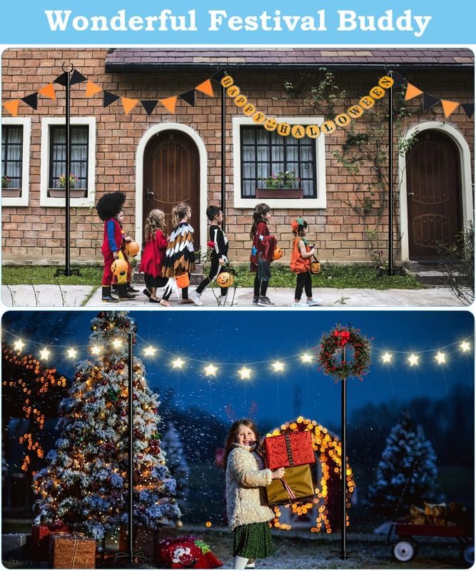 String Light Pole Stand for Outdoor String Lights Hanging, Use for Backyard, Garden, Patio, Party, Festival, Wedding, Picnic, 10FT, Matte, 3 Poles