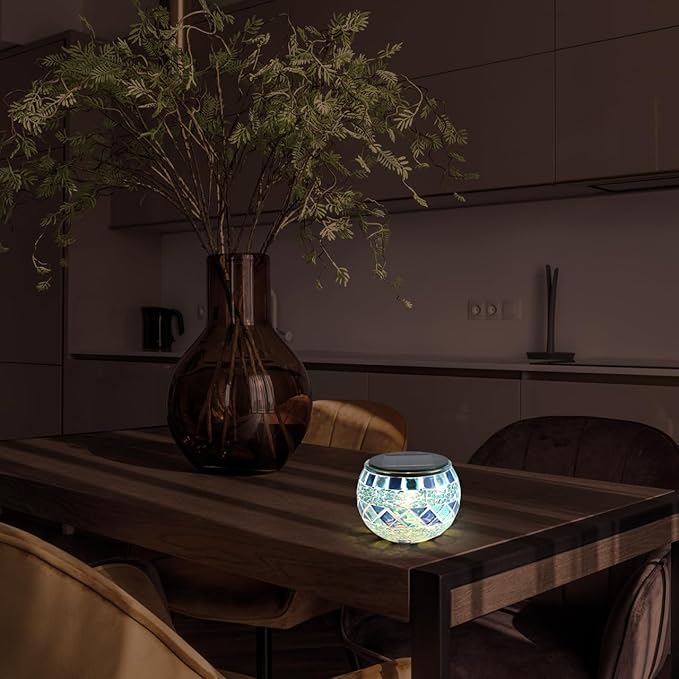 Uonlytech 3Pcs Mosaic Ball Garden Lights Outdoor Mosaic Lawn Lamps Solar Lights Glass Globe Powered Color Changing Solar Lamps Outdoor Indoor Decorations Garden Patio Yard Pathway (Blue)