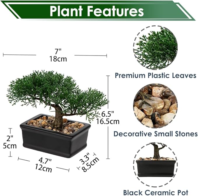 Artificial Bonsai Tree Juniper Faux Plants Indoor Fake Plants Decor with Ceramic Pots for Home Table Office Desk Bathroom Shelf Bedroom Living Room Farmhouse Decoration