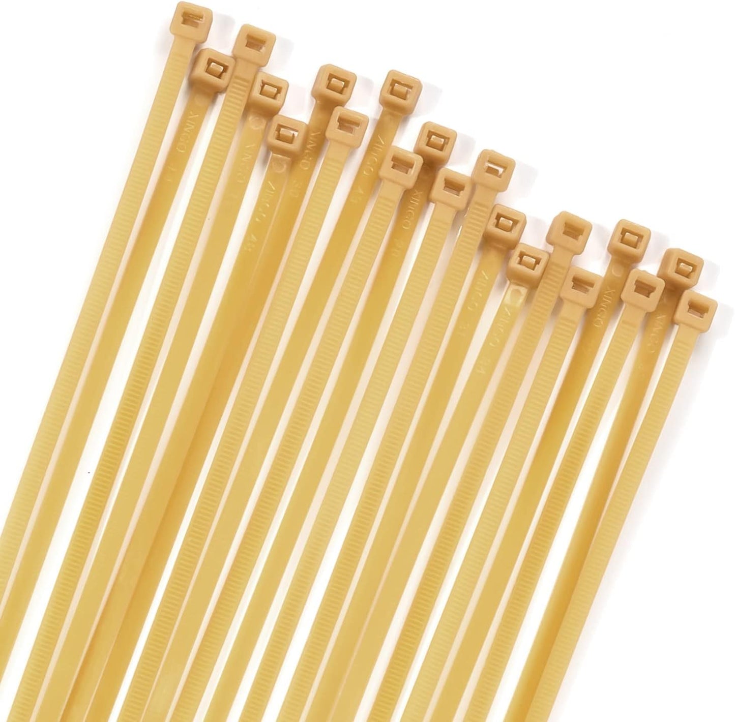 XINGO 100PCS Cable Zip Ties Heavy Duty, Premium Nylon Plastic Wire Ties with 50 Pounds Tensile Strength, Self-Locking Black Nylon Zip Ties for Indoor and Outdoor (12 inch, Gold)