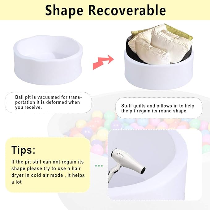TRENDBOX Soft Memory Foam Ball Pit Sponge Indoor Round Ball Pit (NO Balls) for Toddler Children - White