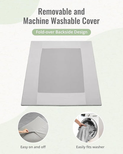 Blissful Diary Ultra Soft Baby Play Mat, 71x59 Extra Large Floor Mat with Removable & Washable Slip-On Cover for Babies and Toddlers, Light Grey