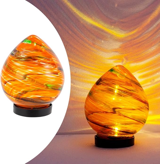 Table Solar Lanterns Outdoor Waterproof LED Desktop Decorative Lanterns 6.7" Glass Solar Globe Lights,Outdoor Garden Lights for Patio Porch Table Decor Gardening Gifts for Women(Orange)