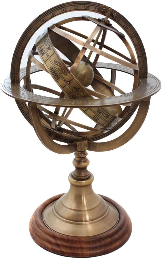 Vinatge Engraved Brass Tabletop Armillary Nautical Sphere Globe