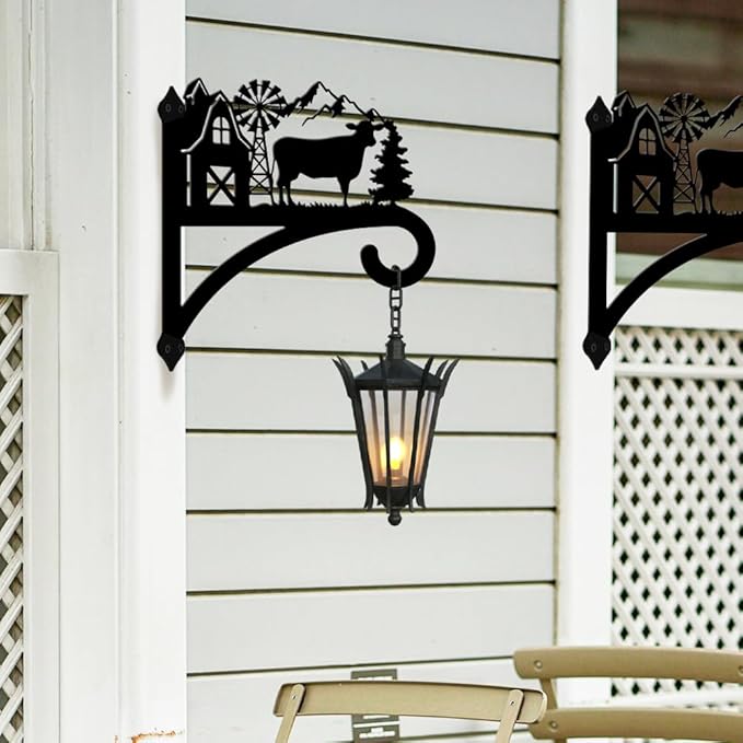 peacoblue Iron Plant Hangers Hooks for Outdoor Indoor Hanging Plants Flower Fern Pots Lantern Bird Feeder,11.8"x13.6" Weather Resistant Metal Wall Holder for Porch Garden Farmhouse(Farm Cow)