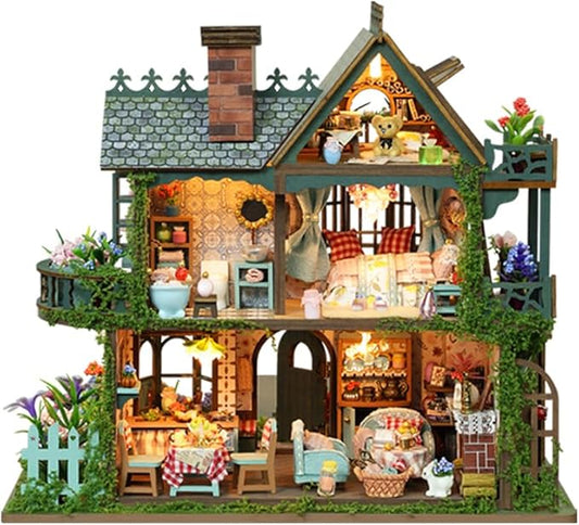 OZJAY Miniature House Kit, DIY Wooden Dollhouse Miniature Kit, Dollhouse Kit, Mini House Building Kit for Adult Teen, Fairy Garden