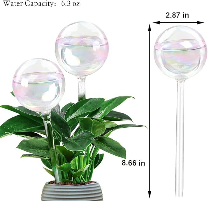 MOONSOUND Plant Watering Globes, 2pcs Plant Automatic Water Bulbs Flower Self Feeder Balls Irrigation Device Auto Waterer Planter Insert Stakes for Indoor Outdoor Garden Potted While Away on Vacation