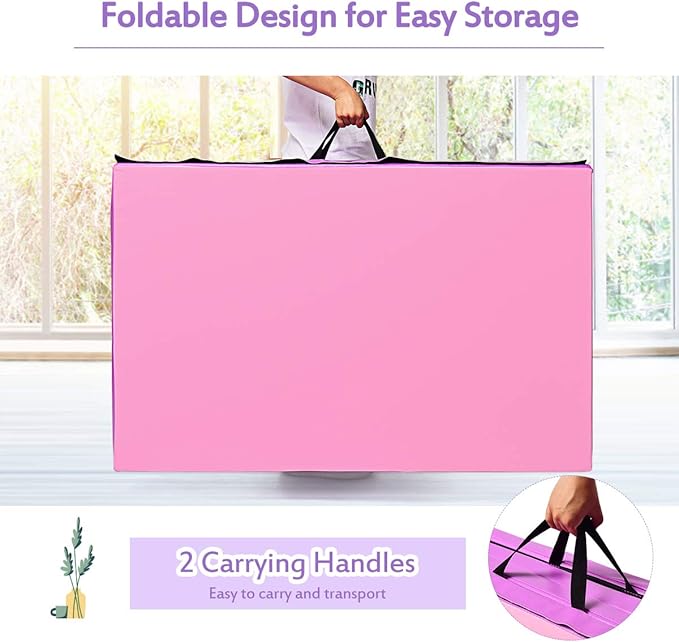 Giantex 4'x10'x 2" Gymnastics Mat, 4-Panel Folding Aerobics Exercise Mat w/Hook & Loop Fastener, Carrying Handle, Portable Tumbling Mat for Stretching Yoga Cheerleading Martial Arts