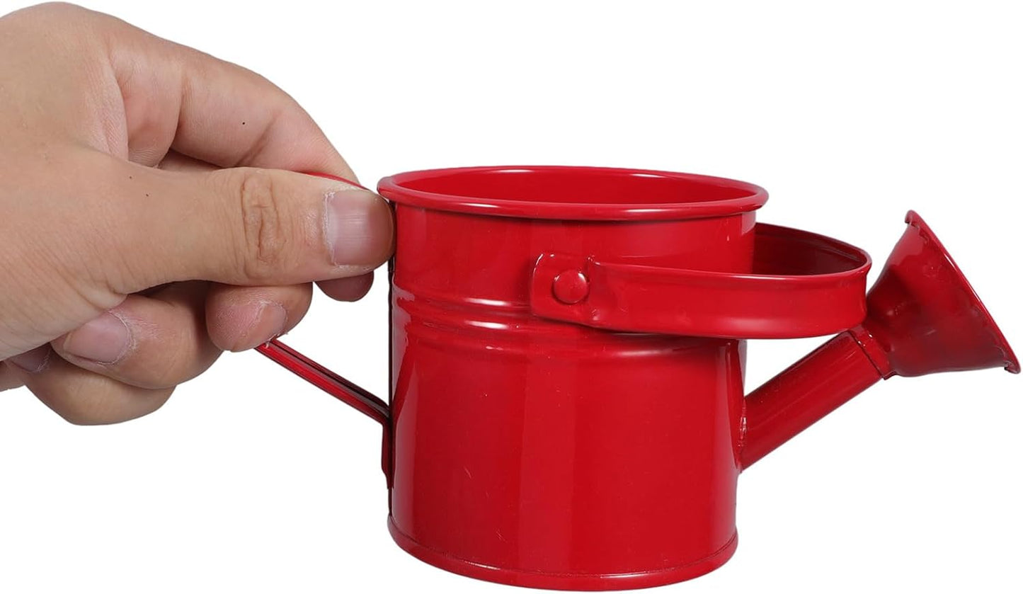 2pcs Kids Metal Watering Can for Indoor Plants, Durable Iron Sprinkling Kettle, Portable Small Water Can for Garden Home Plants, Red and Light Blue, 6.69 x 2.75 x 2.75 Inch