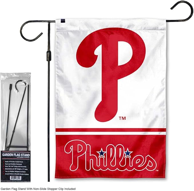 WinCraft Phillies Garden Flag with Stand Holder Flagpole