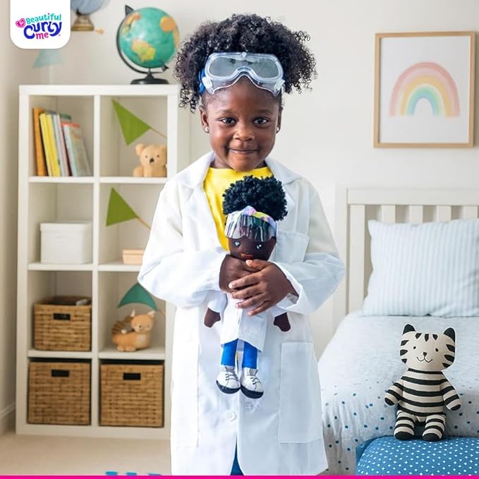 (Binta) Black Plush Doll – 14″ Soft African American Plush Rag Doll for Girls 3+ – Washable, Removable Lab Coat & Goggles – Inspires Confidence, STEM Learning & Representation – Gift Toy for Kids