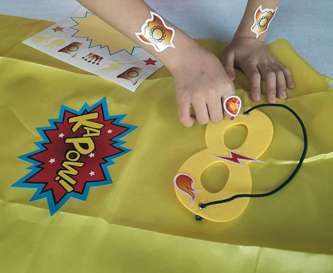 ADJOY Superhero Capes and Masks 24 Sets for Kids with Superhero Stickers Decoration - Superhero Themed Birthday Party Capes