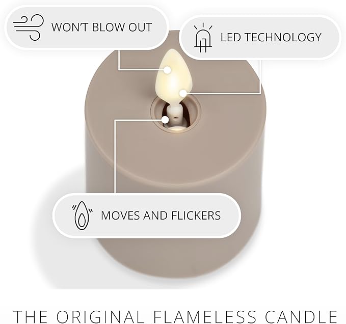 Luminara Outdoor Votive Flameless LED Candle, Timeless Taupe 2" x 3.2", Moving Flame Battery Operated Timer Remote Ready IPX4 Matte Plastic Finish
