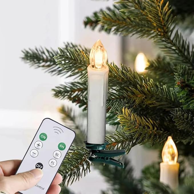 20 PCS Flickering Flameless Window Candle LED Christmas Tree Candle Lights Warm White Battery Operated Electric Taper Candles with Remote Perfect Timer for Home Garden Wedding Parties Decor