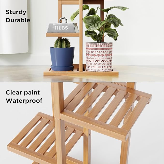 H HOMEXIN Bamboo Plant Stand Rack - Indoor & Outdoor Plant Stand 6 Tier 7 Potted Multiple Flower Planter Pot Holder Shelf Rack Display for Patio Garden Corner Balcony Living Room