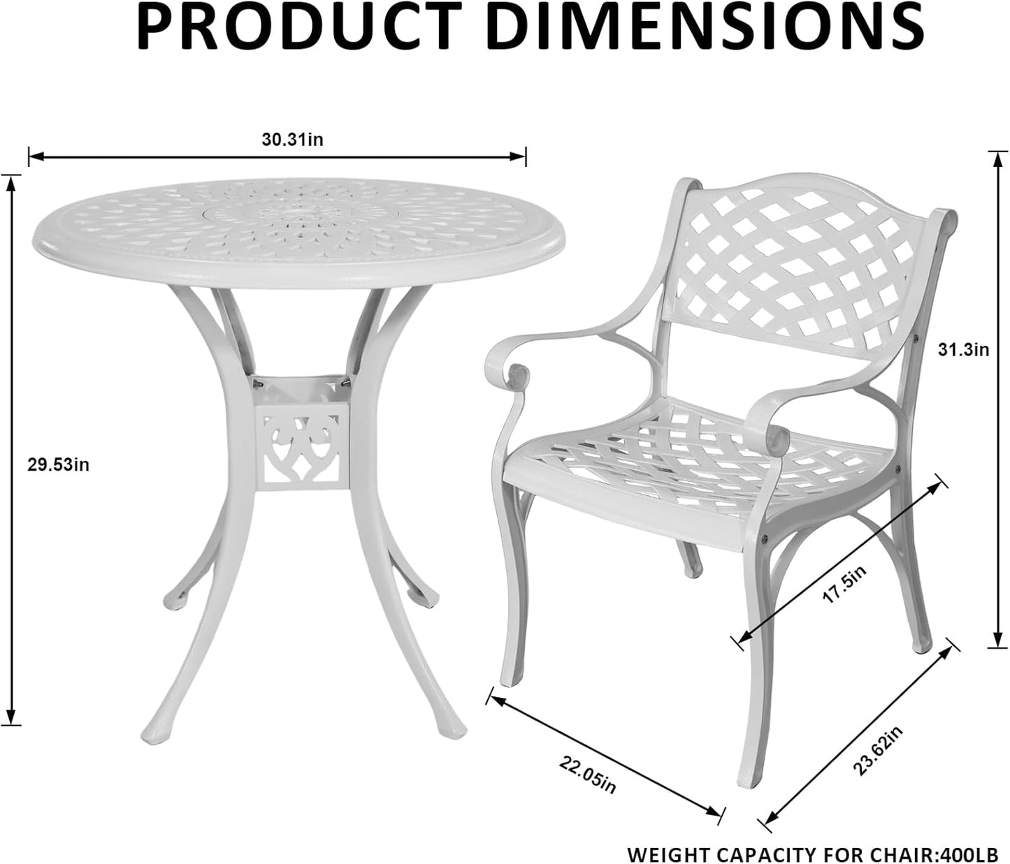 30.31" Outdoor Table and Chairs, Patio Table Set with 2.36" Umbrella Hole, Anti-Resistant Outdoor Dinning Set, Cast Aluminum Patio Furniture Set for Garden, Porch, Deck