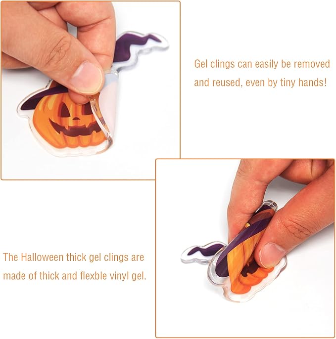 20 PCS Halloween Thick Gel Clings - Window Decals & Stickers for Kids, Toddlers & Adults - Home, Airplane, Classroom, Nursery & Halloween Party Supplies Decorations