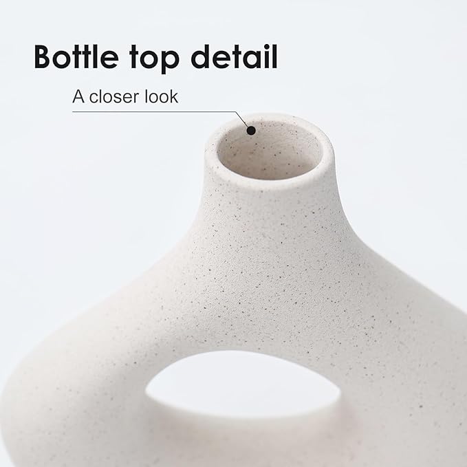 CEMABT Beige Ceramic Vase Set of 2 for Modern Minimalist Bohemian Decor，Round Matte Donut Vases for Pampas Grass-Perfect for Living Room, Dining Table, Office Bedroom Shelf Decor Entryway, Console…