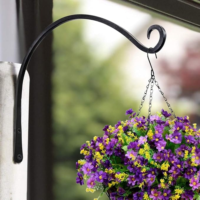 Gtongoko 2 Pack 14 Inch Plant Hangers Outdoor Metal Hanging Plant Bracket Bird Feeder Plant Hooks for Hanging Flower Basket, Wind Chimes, Solar Lanterns, Black