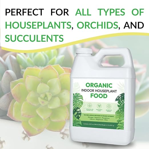 Organic Indoor Houseplant Food - Use on All Live Indoor Plants, Orchids, and Succulents | Concentrated Liquid Fertilizer Alternative (32oz, Mixes to 32 Gallons)