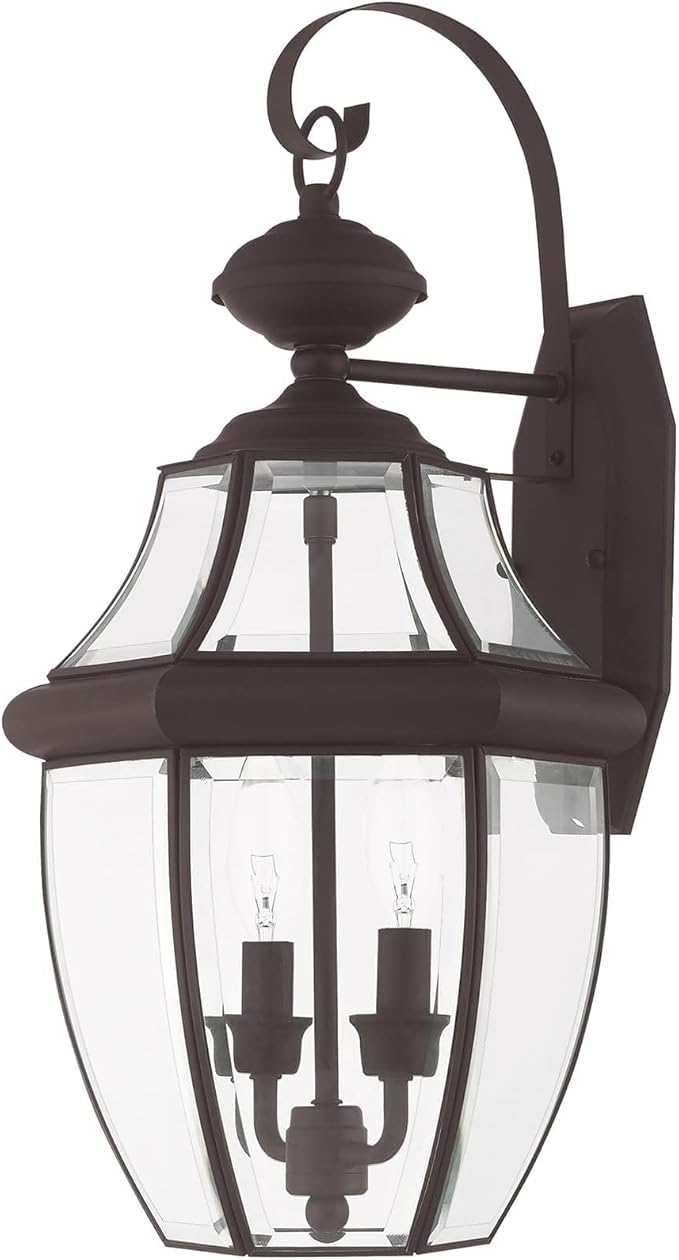 Livex Lighting 2251-91 Monterey 2 Light Outdoor Brushed Nickel Finish Solid Brass Wall Lantern with Clear Beveled Glass