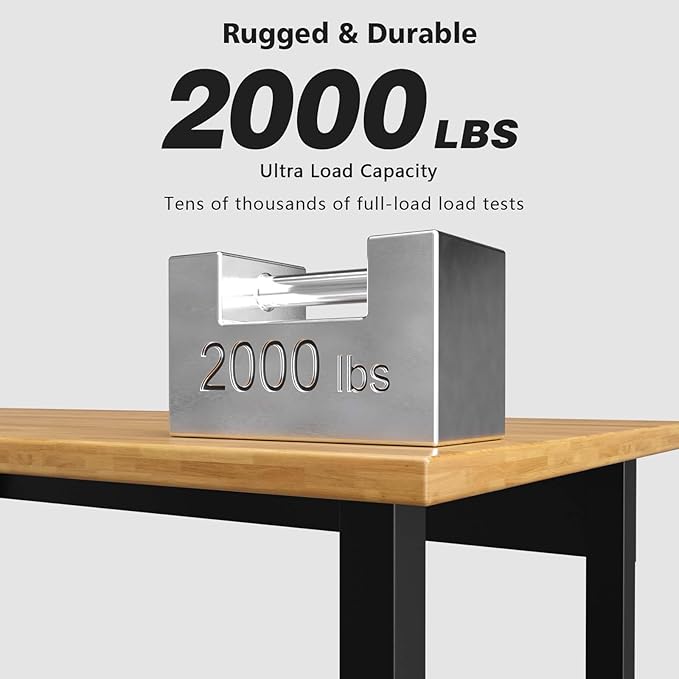 60"x24" Adjustable Height Workbench, Work Table, Heavy-Duty Chipboard Work Table, for Garage, Workshop, Office