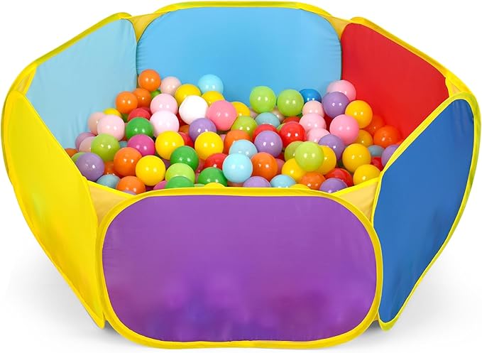 Eocolz Kids Ball Pit Large Pop Up Childrens Ball Pits Tent for Toddlers Playhouse Baby Crawl Playpen with Basketball Hoop and Zipper Storage Bag, Balls Not Included (1M Multicolor)
