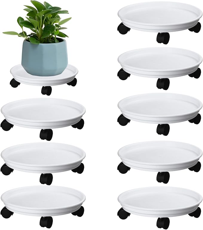 8 Packs Plant Caddy with Wheels 11.8" Plastic Rolling Plant Stands Heavy-duty Plant Dolly with Casters Indoor Outdoor Wheeled Plant Roller Base Large Planter Saucers Plant Mover