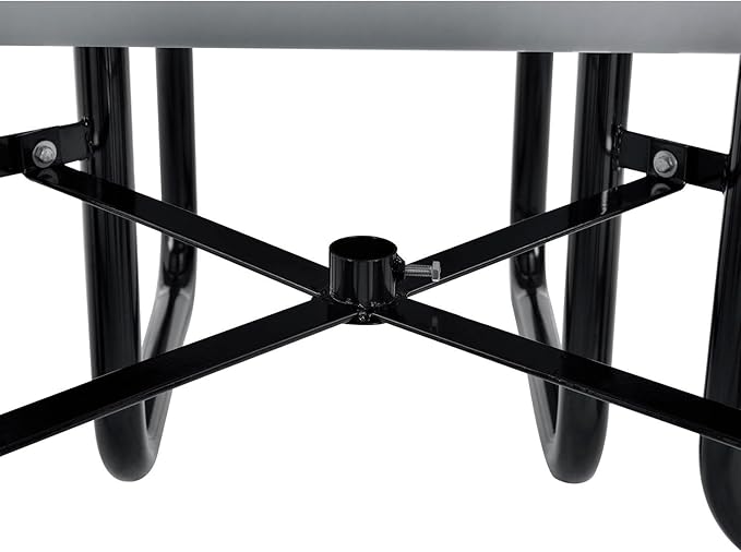 Global Industrial 46" Round Picnic Table, Expanded Metal, Gray Thermoplastic Coating, Attached Benches, 1-1/2” Umbrella Pole Hole, Outdoor-Rated, 1000 lb Capacity