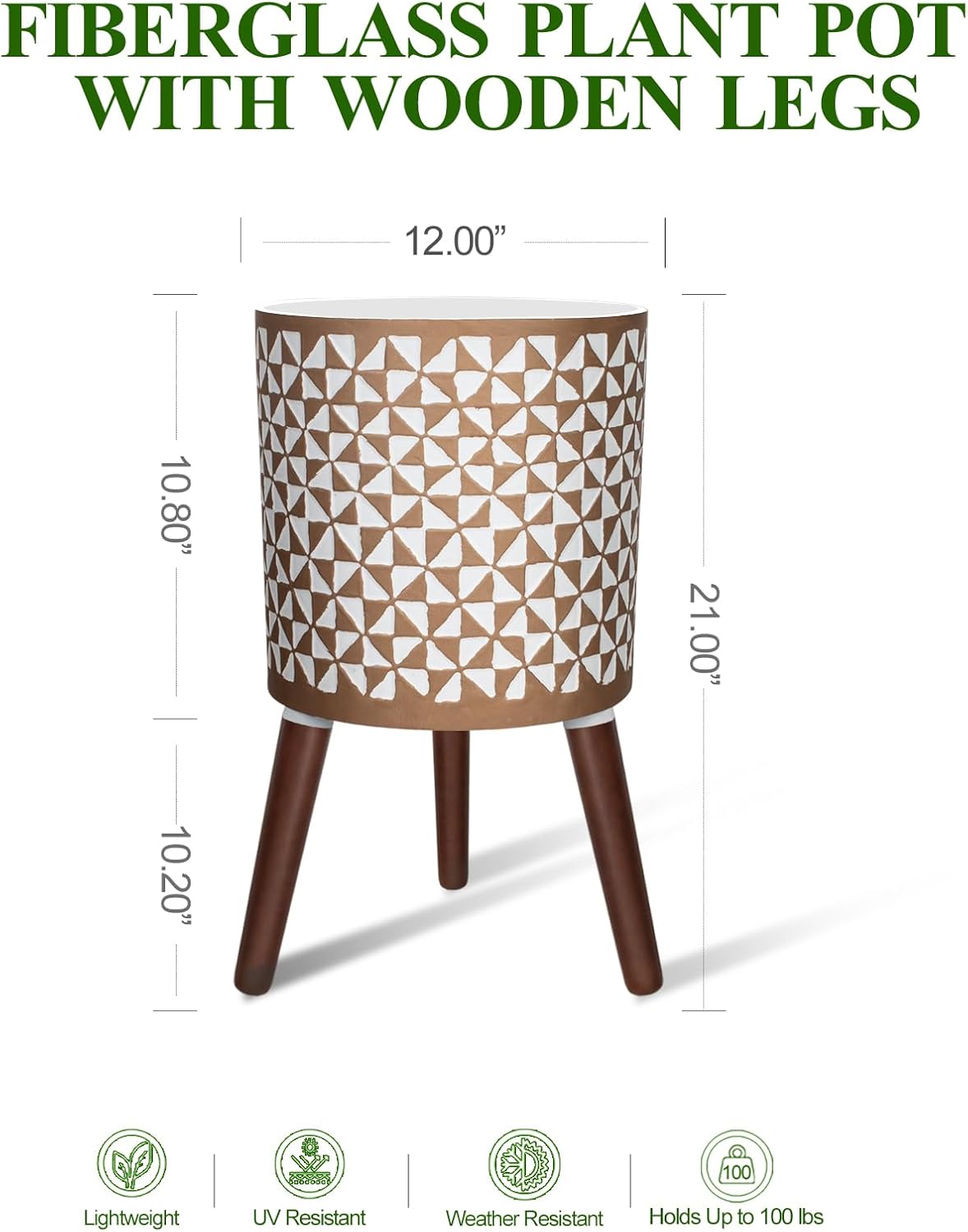 12 Inches Plant Pot with Stand, Large Modern Standing Planters for Indoor Outdoor Plants with Drainage Holes, Big White & Gold Flower Pots with Legs