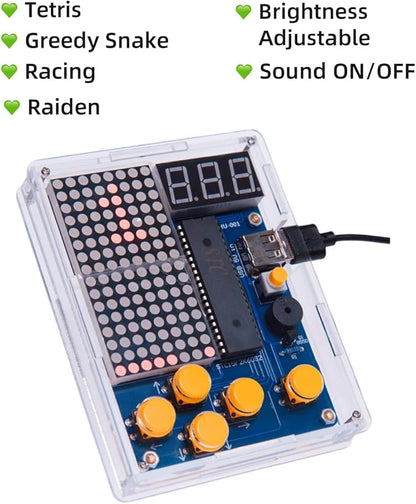 DIY Electronic Game Console Soldering Practice Kit, 4-in-1 Retro Games, LED Matrix Display, Educational Soldering Practice Project