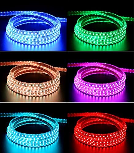 5050-60 Type AC 110-120V RGB LED Strip Lights, Flexible/Waterproof/Dimmable/Multi-Colors/Multi-Modes LED Rope Light + 24 Keys Remote for Home/Garden/Building Decoration (32.8ft/10m, RGB)