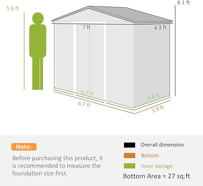 Outsunny 7' x 4' Outdoor Storage Shed, Garden Tool Metal Shed with Foundation Kit, Double Lockable Door, Air Vents and Sloping Roof, for Backyard, Patio, Lawn, Brown