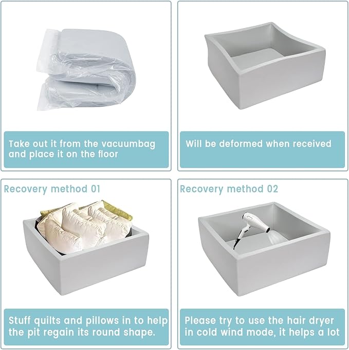 Foam Ball Pit for Toddlers Kids Square Soft Ball Pool Ideal Gift Play Toy for Children Kiddie Pools - Light Gray