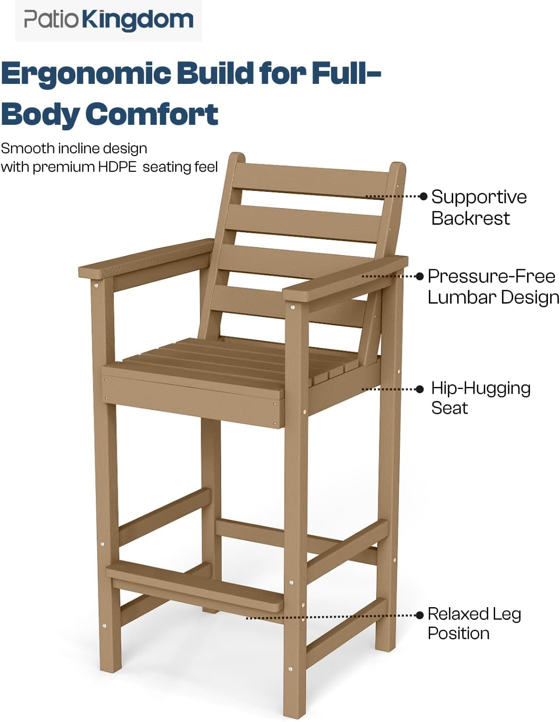 3-Piece Outdoor Bar Set with Beige 11FT Cantilever Umbrella, HDPE Tall Balcony Adirondack Chairs and Table, Outdoor Bar Stools for Patio (Brown)