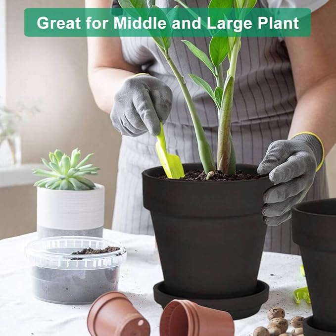 Vensovo 8 Inch Black Clay & Terracotta Pots for Plant with Saucer - 2 Pack Large Ceramic Terra Cotta Planter with Drainage Hole, Clay Flower Pot with Tray for Indoor Outdoor Plants